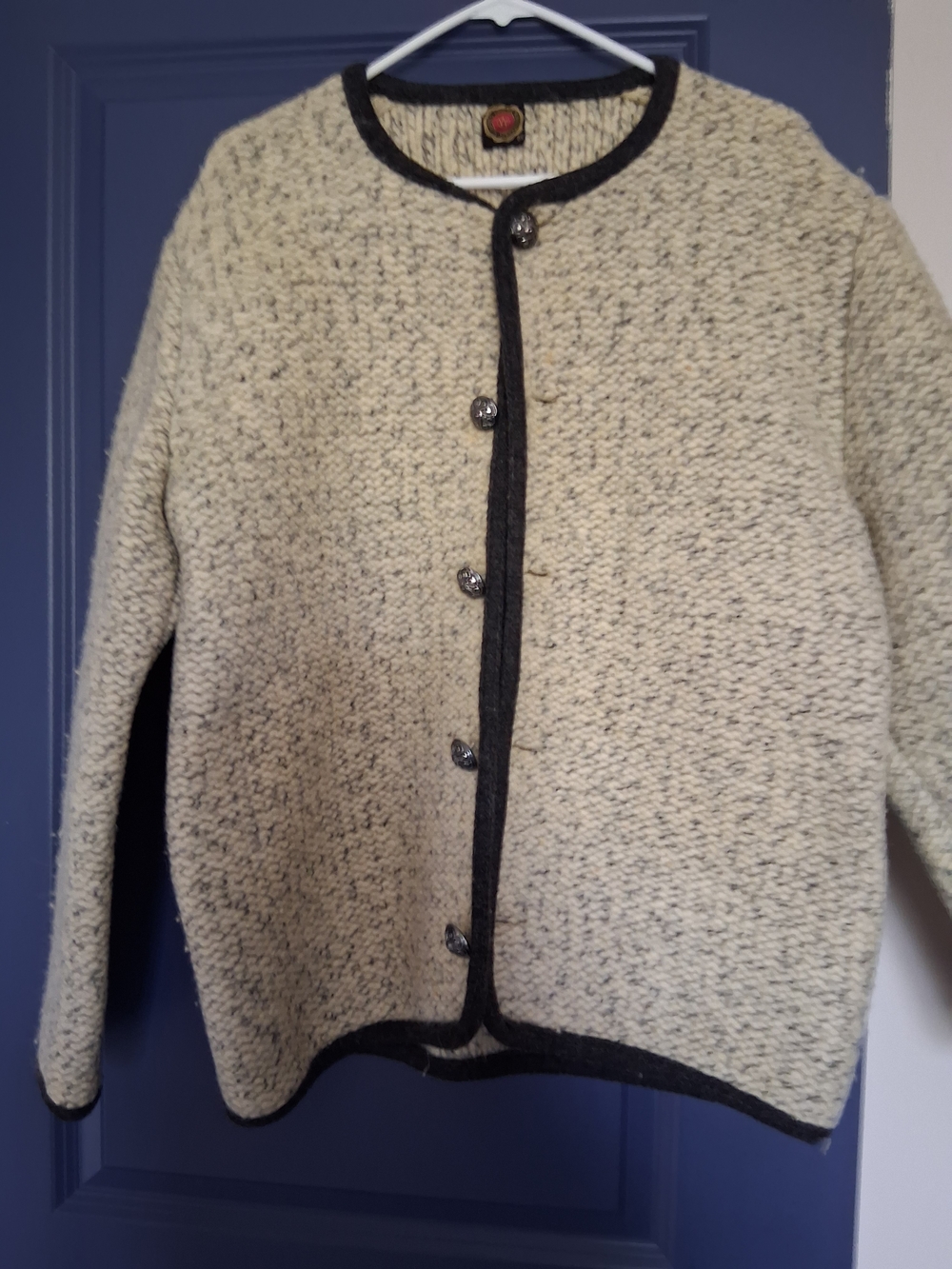 Cream & Black Trim Textured Button Front Cardigan